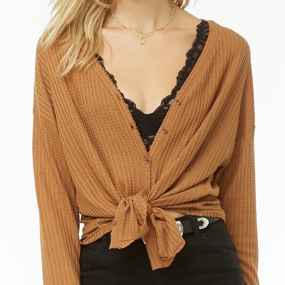 NEW Waffle Knit Button Front Thermal Top